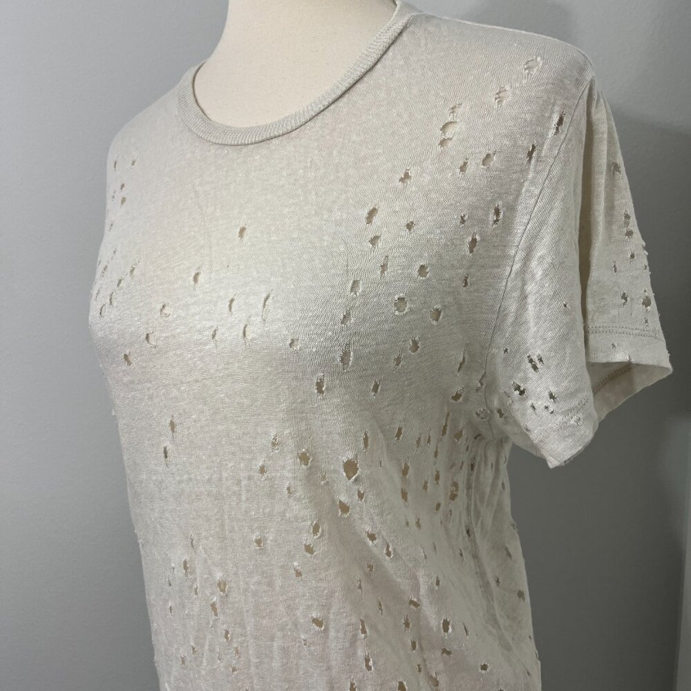 IRO XS Cream White Sija Distressed Linen Short Sleeve T-Shirt Top - Picture 4 of 13